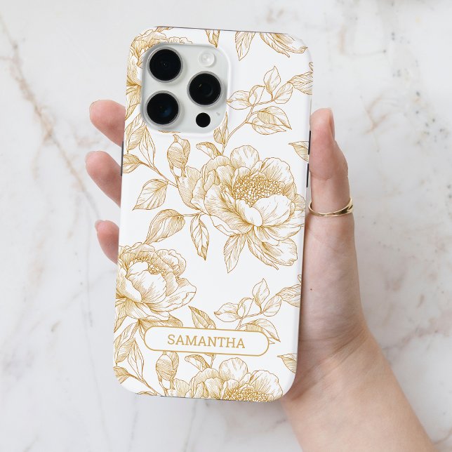 Brown Floral Personalised Name Flower Line Art Case-Mate iPhone Case (Brown Floral Personalized Name Flower Line Art Case-Mate iPhone Case)