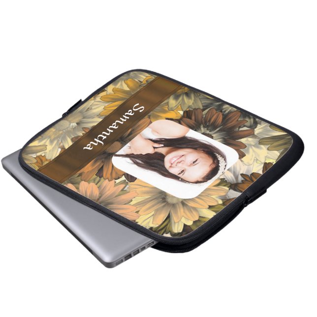 Brown floral photo template laptop sleeve (Front Bottom)