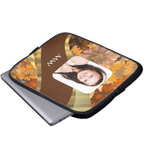 Brown floral photo template laptop sleeve