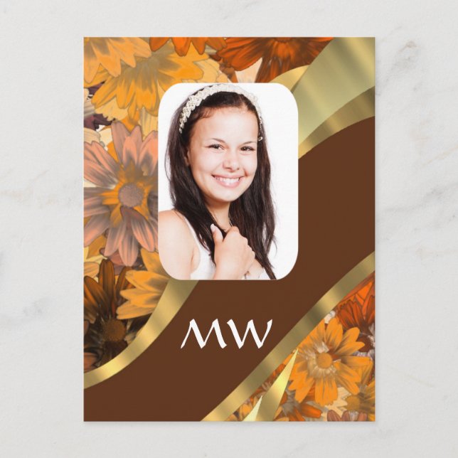 Brown floral photo template postcard (Front)