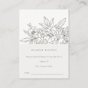 Brown Floral Sketch Diaper Raffle Baby Shower Enclosure Card