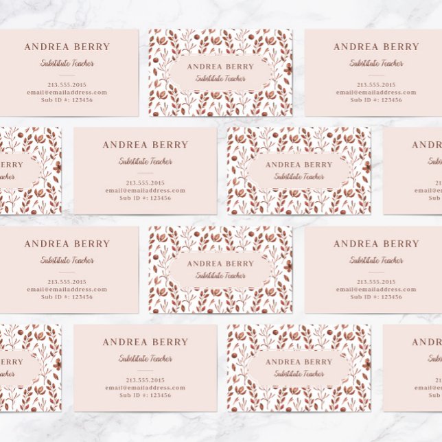 Brown Floral Substitute Teacher Business Card (Creator Uploaded)