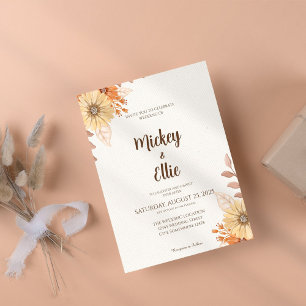 Brown Floral Watercolor Flower Wedding Invitations
