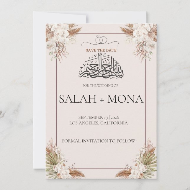 Brown Floral Wedding Invite,Nikkah Walimah,  Invitation (Front)