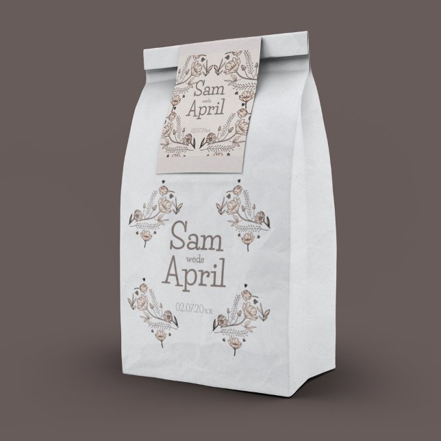 Brown Floral Wedding Theme Favour Bags (A favor bag in your names to make your guests remember you)