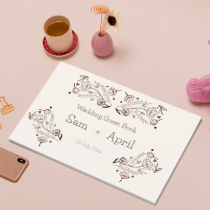 Brown Floral Wedding Theme Guest Book