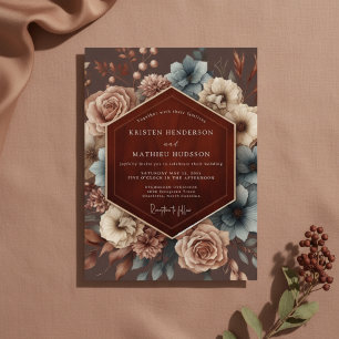 Brown Floral Woodland Romance Wedding Invitation