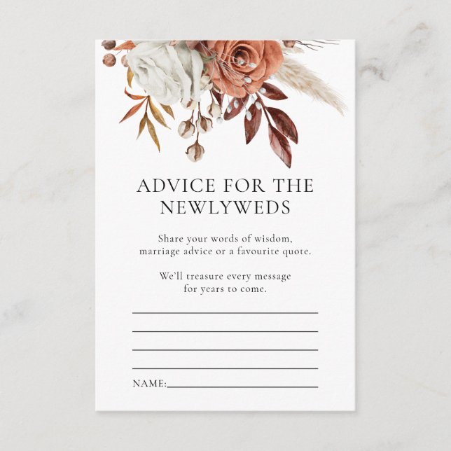 Brown Florals Newlyweds Advice Wedding Game Card (Front)
