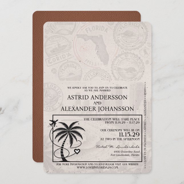 Brown Florida Passport Wedding Invitation (Front/Back)