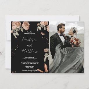 Brown Flower Black Wedding Invitations with photo