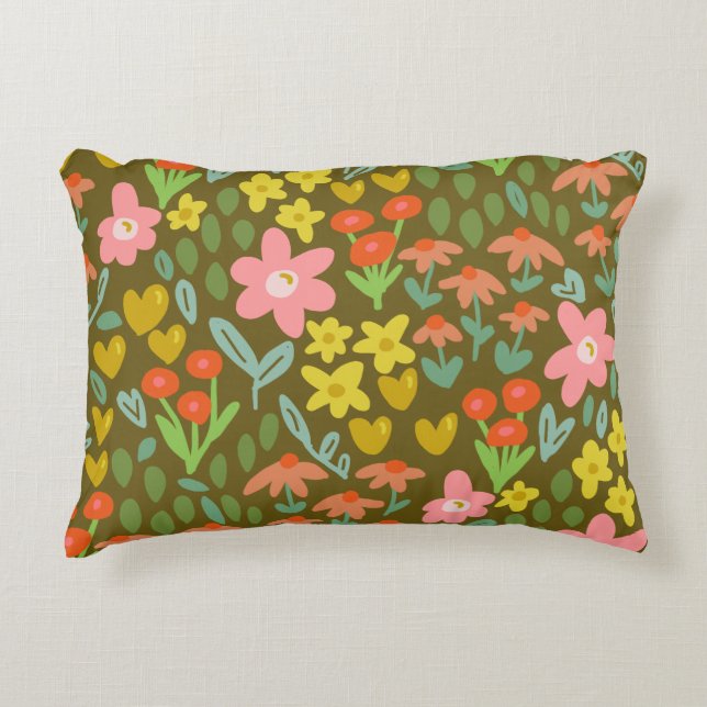 brown flower meadow decorative cushion (Front)