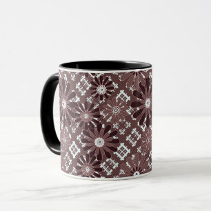 Brown , flower pattern mug