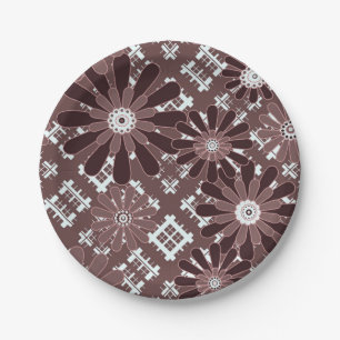 Brown , flower pattern paper plate