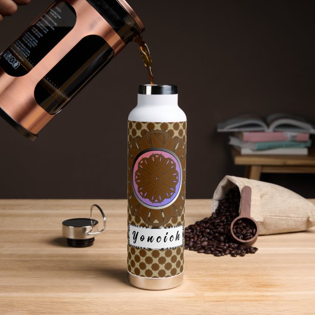 Brown Flower Ribbon by Kenneth Yoncich Water Bottle (Coffee)