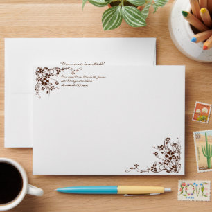 Brown Flower Swirl Wedding Envelopes