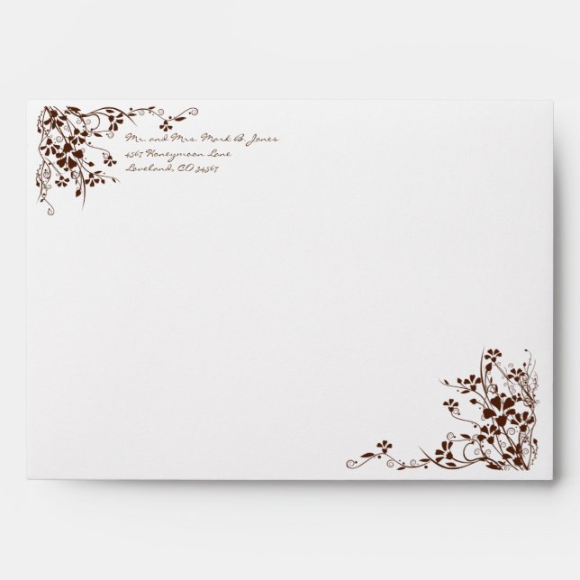 Brown Flower Swirl Wedding Envelopes (Front)