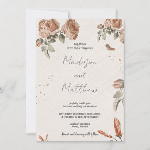 Brown Flower Wedding Invitations