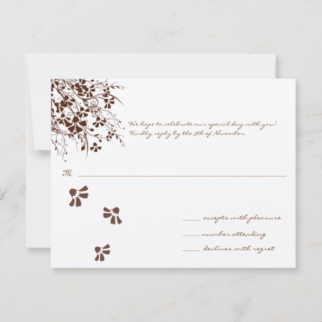 Brown flower Wedding Response Card (Front)