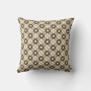 Brown Flowers and Dots on Beige Cushion