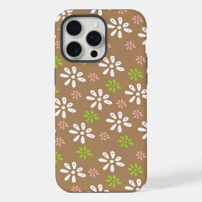 Brown Flowers Pattern iPhone 15 Pro Max Case (Back)