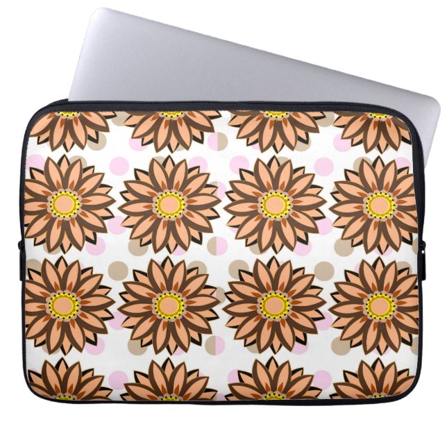 Brown Flowers pink Polka dot Floral pattern   Laptop Sleeve (Front)