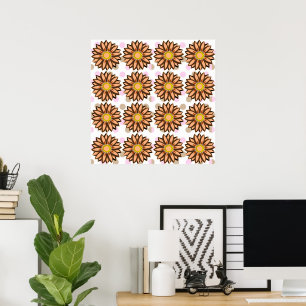 Brown Flowers pink Polka dot Floral pattern   Poster