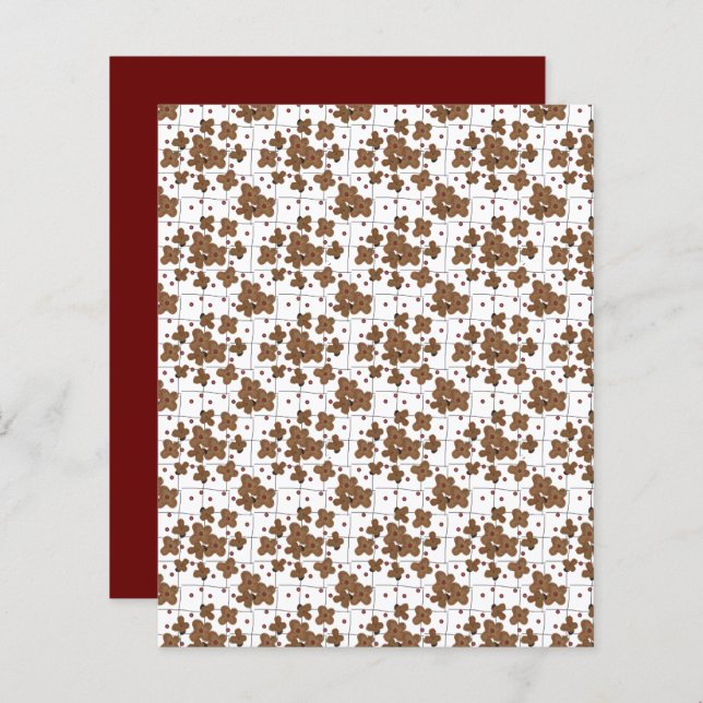 Brown Flowers Red Black White Grid Scrapbook Paper (Front/Back)
