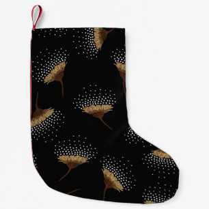 Brown flowers, seamless black background. small christmas stocking