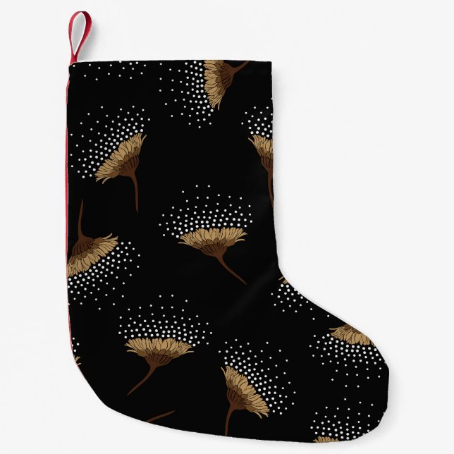 Brown flowers, seamless black background. small christmas stocking (Front)