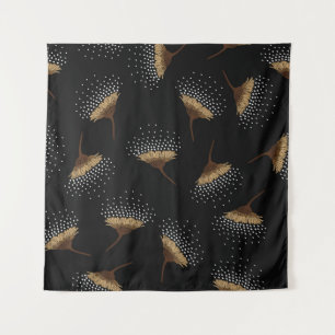 Brown flowers, seamless black background. tapestry