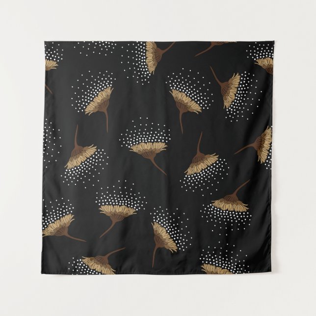 Brown flowers, seamless black background. tapestry (Front)