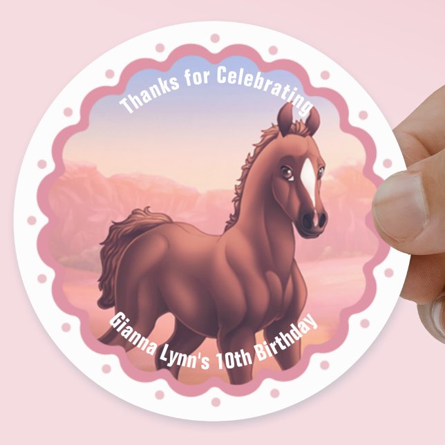Brown Foal Birthday Party Thank You Classic Round Sticker (Creator Uploaded)