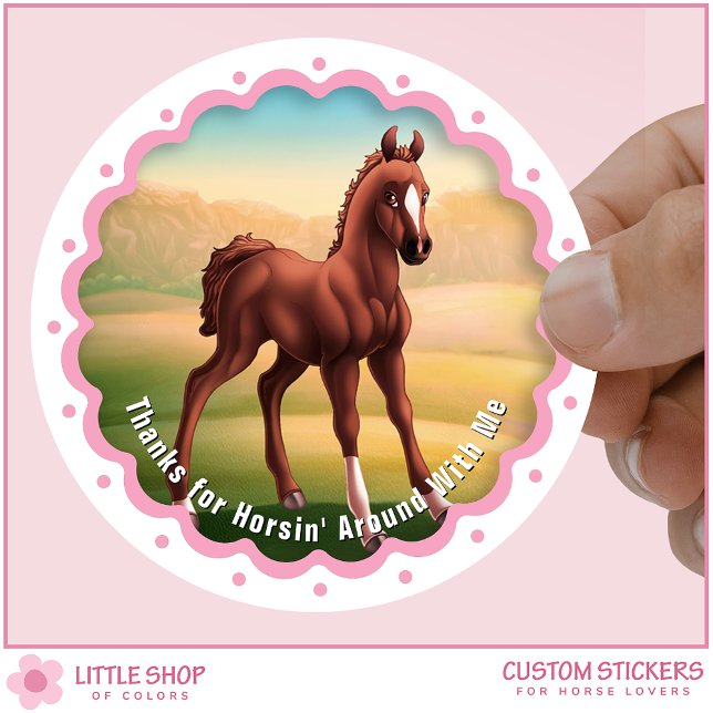 Brown Foal Horse Birthday Party Favor Thank You Classic Round Sticker (Creator Uploaded)