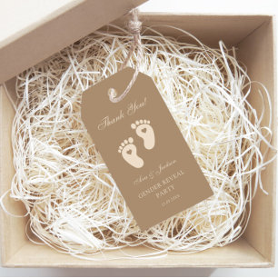 Brown Footprints Gender Reveal Thank You Gift Tags