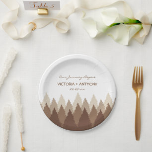 Brown Forest Range Woodland Wedding Paper Plate