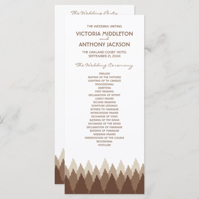 Brown Forest Range Woodland Wedding Programme (Front/Back)