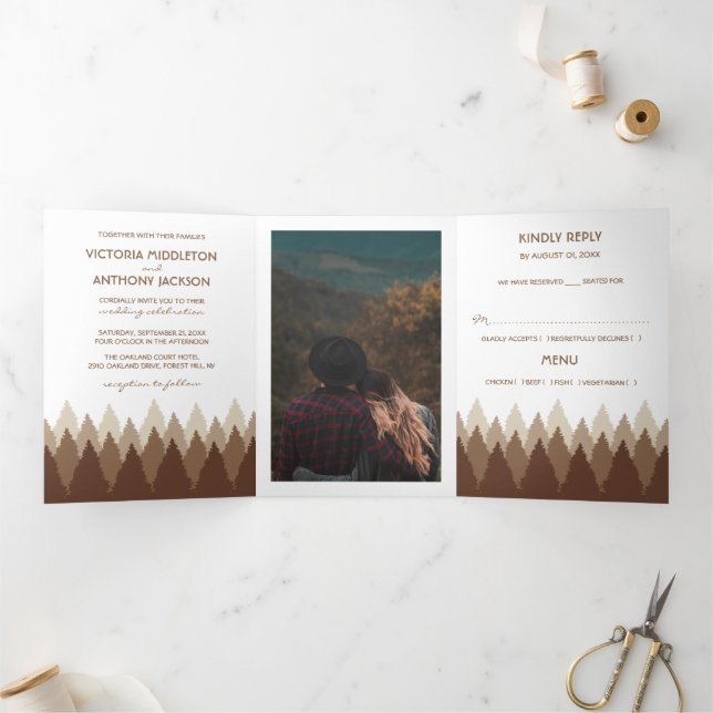 Brown Forest Range Woodland Wedding Suite Tri-Fold Invitation (Inside)