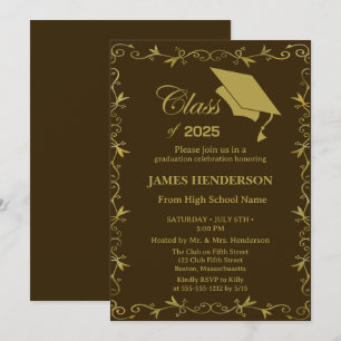 Brown Formal Gold College Graduation Party 2025 Invitation