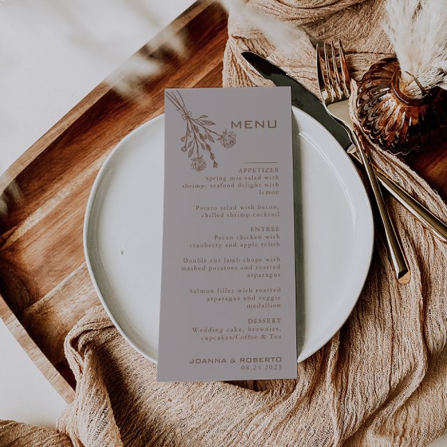 Brown Formal Rose Floral Wedding Menu (Creator Uploaded)