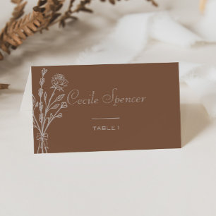 Brown Formal Rose Floral Wedding  Place Card