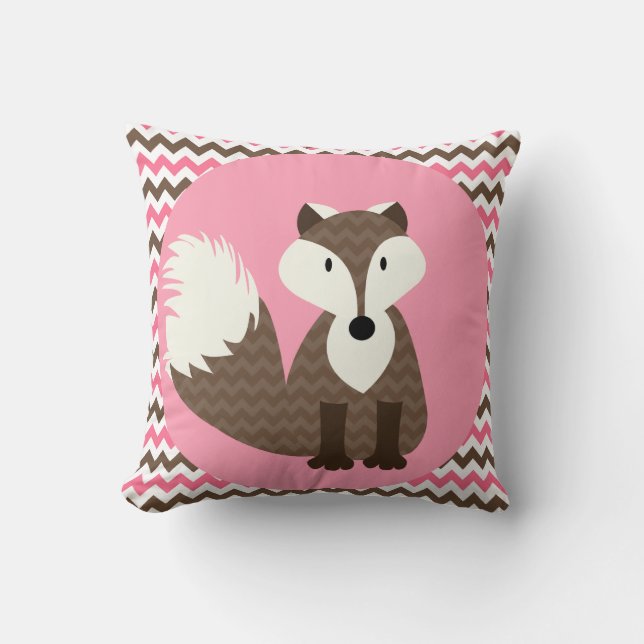 Brown Fox on Pink Throw Pillow (Front)