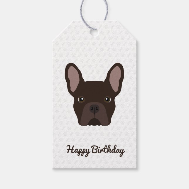 Brown French Bulldog Birthday Gift Tags (Front)
