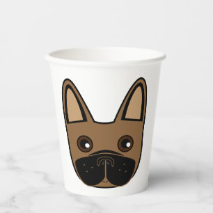Brown French Bulldog Face Paper Cups