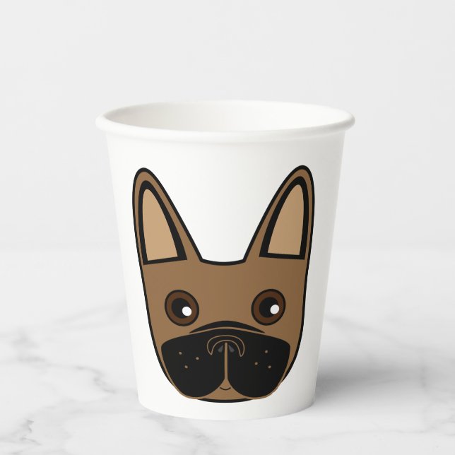 Brown French Bulldog Face Paper Cups (Front)