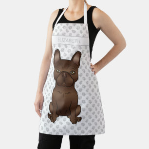 Brown French Bulldog / Frenchie Cartoon Dog & Name Apron