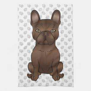 Brown French Bulldog / Frenchie Cartoon Dog & Paws Tea Towel