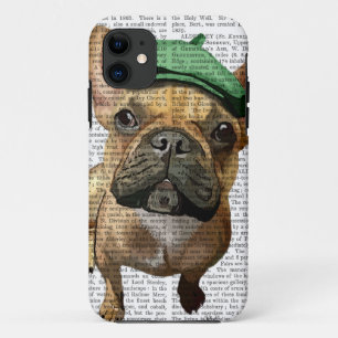 Brown French Bulldog with Green Hat 2 iPhone 11 Case