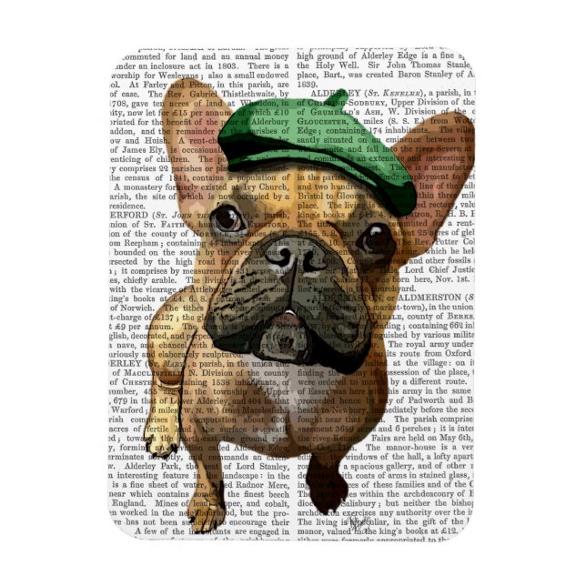 Brown French Bulldog with Green Hat 2 Magnet (Vertical)