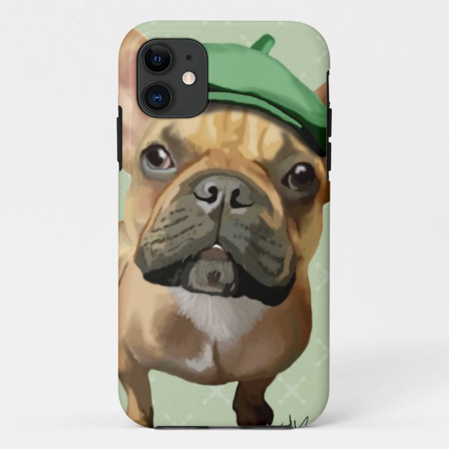 Brown French Bulldog with Green Hat Case-Mate iPhone Case (Back)