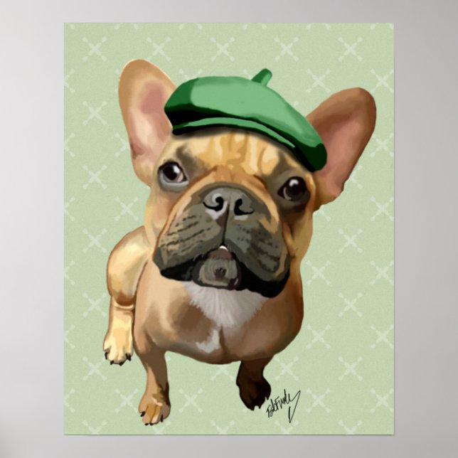 Brown French Bulldog with Green Hat Poster (Front)